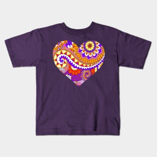 Purple and Orange Floral Heart Kids T-Shirt